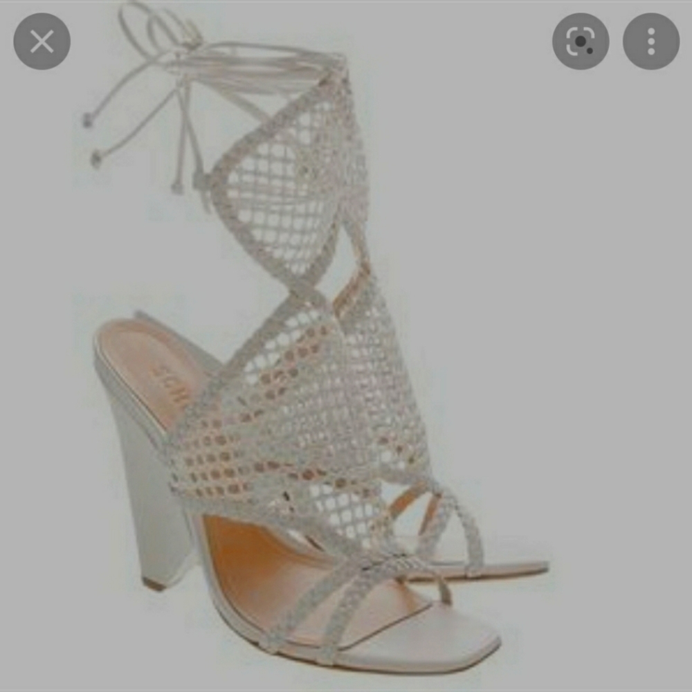 White lace up wedge sandal